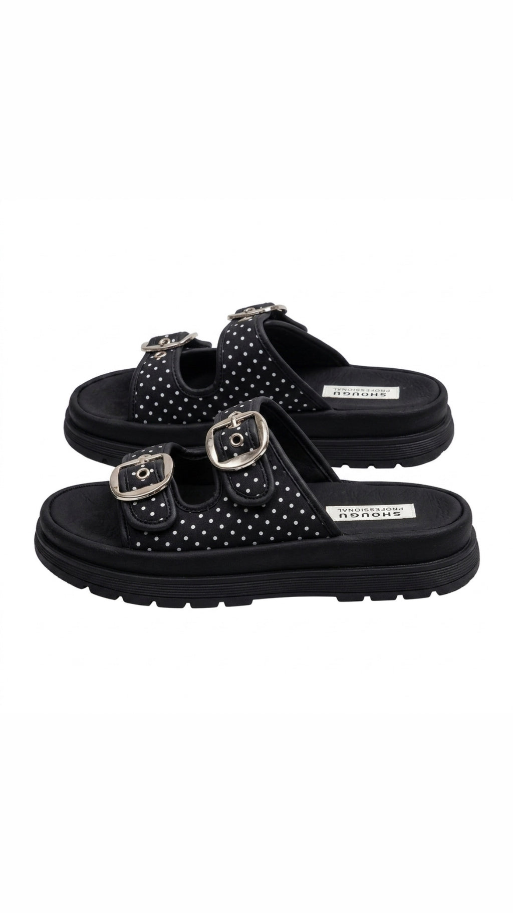 Double Buckle Chunky Slide Sandals