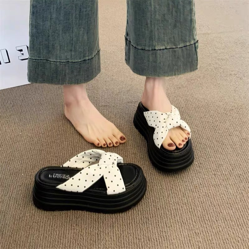 Polka Ribbon Platform Sandals +7cm