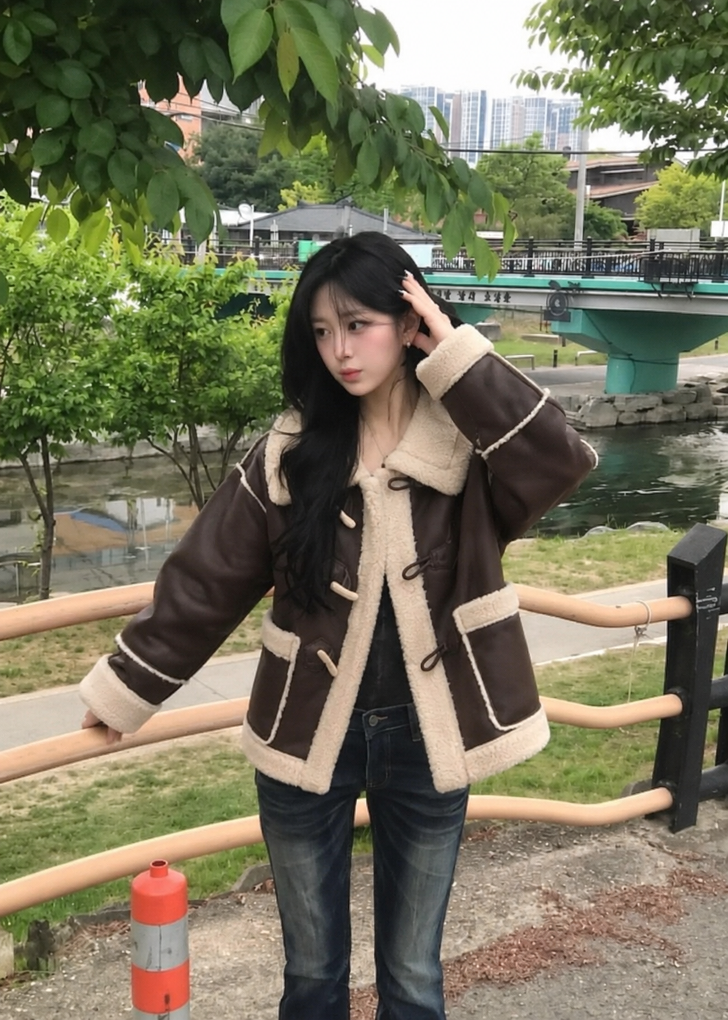 Cocoa Shearling Toggle Coat
