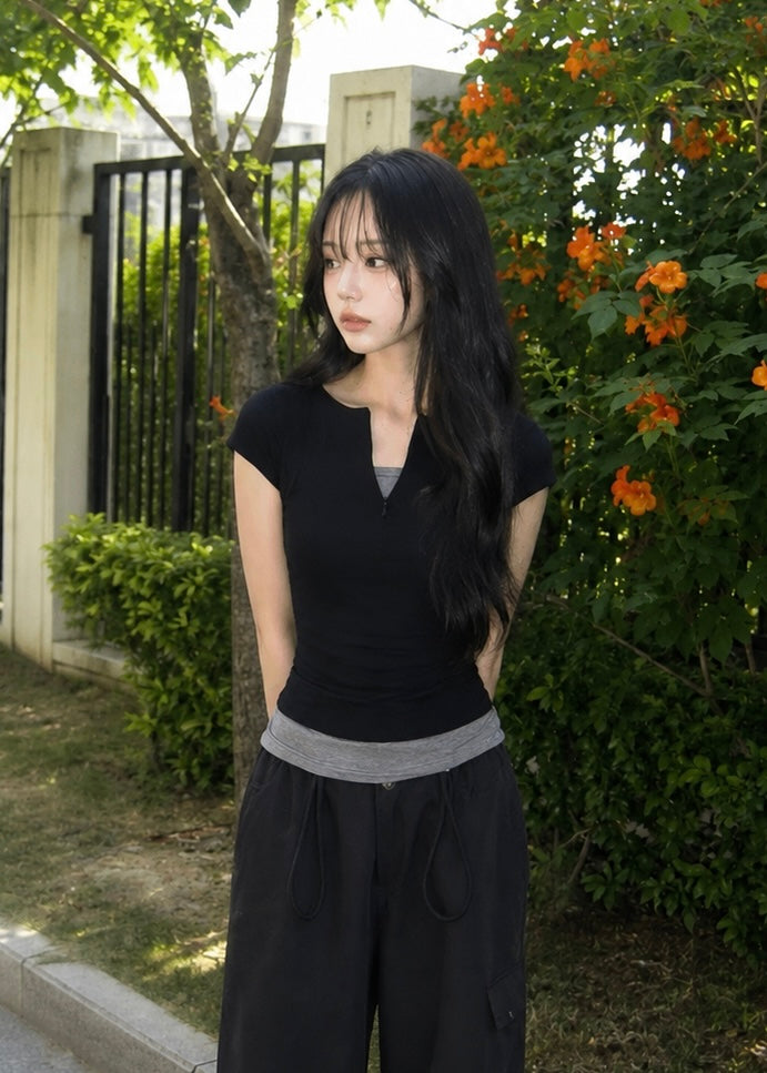 Noir Layered Zip トップス