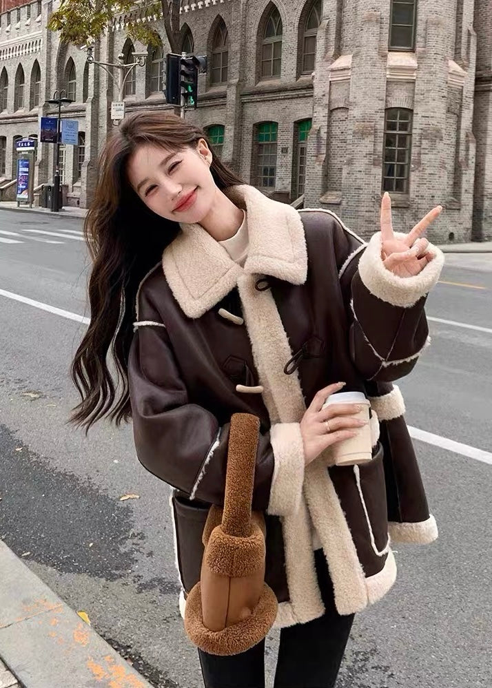 Cocoa Shearling Toggle Coat