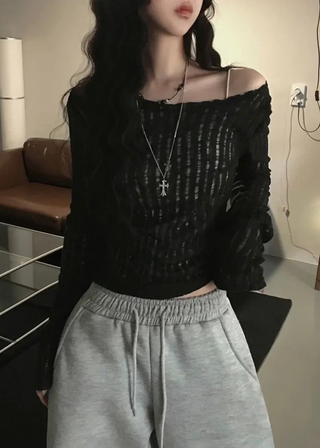 Sheer Stripe Knit トップス