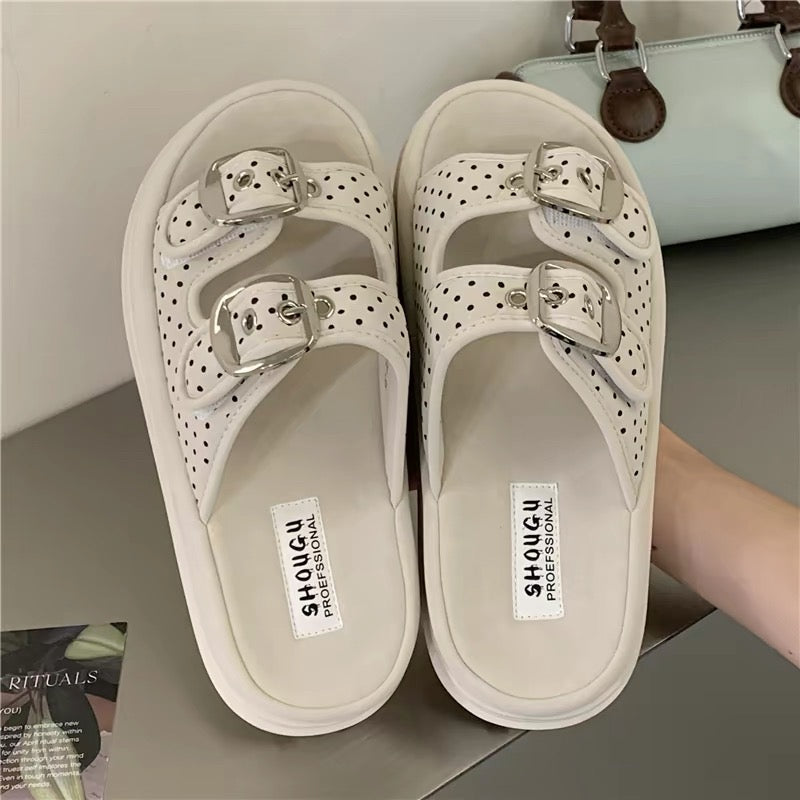 Double Buckle Chunky Slide Sandals
