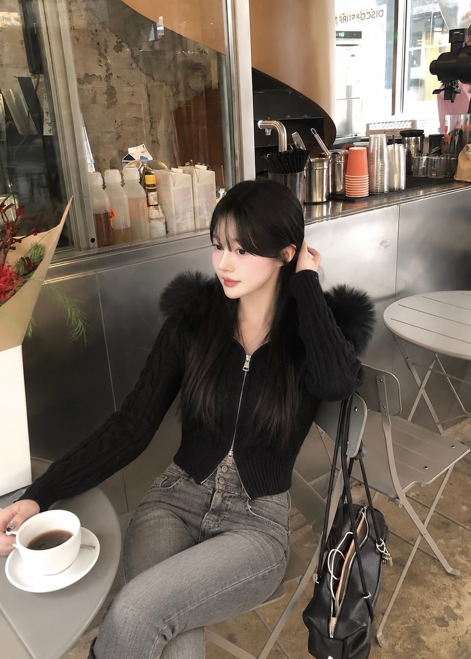 Velmira Fur Zip Knit