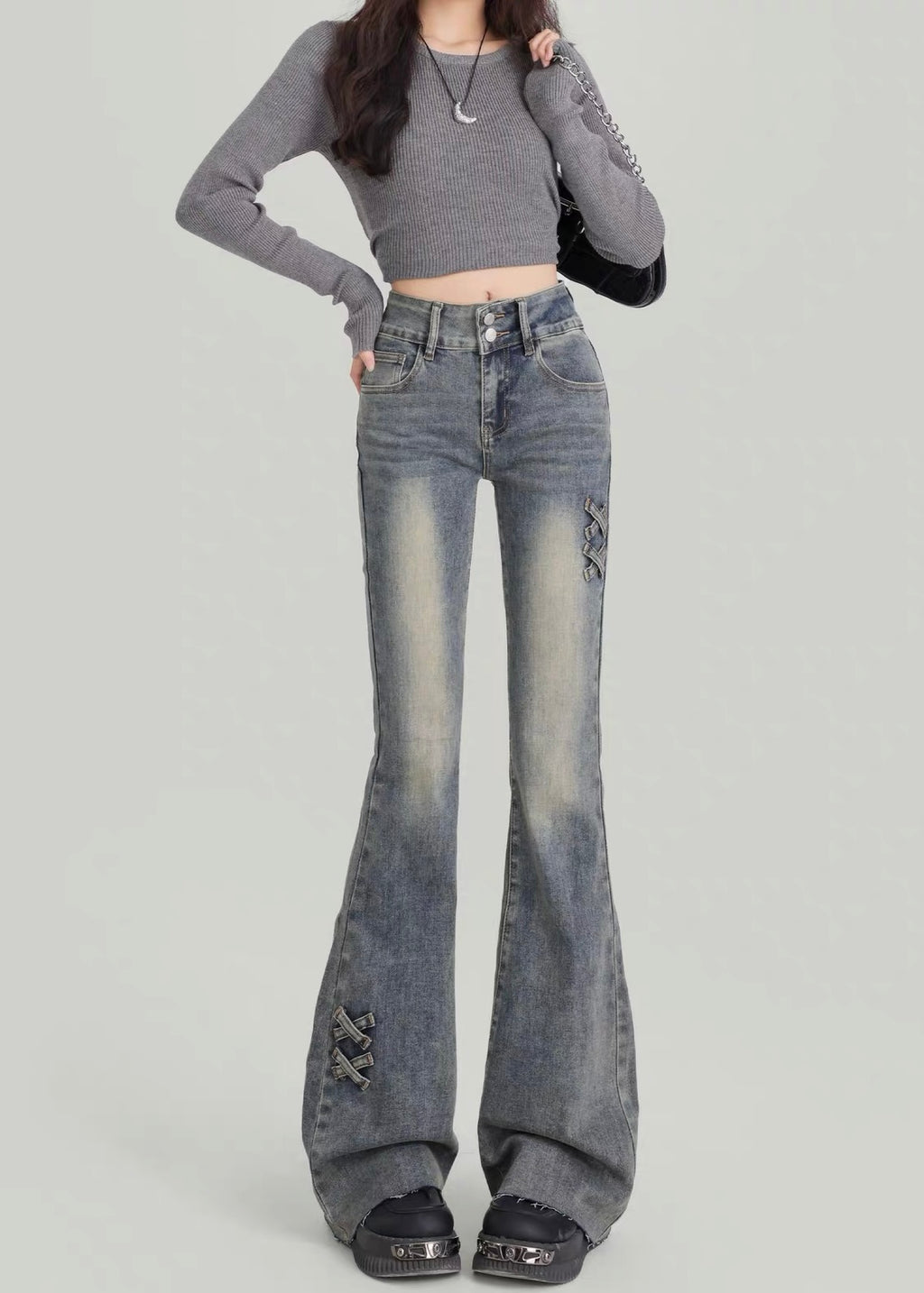 Faded Cross Flare Jeans