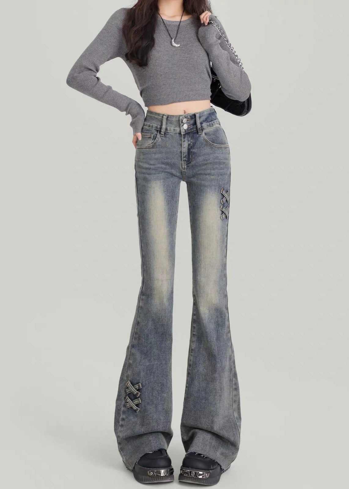Faded Cross Flare Jeans