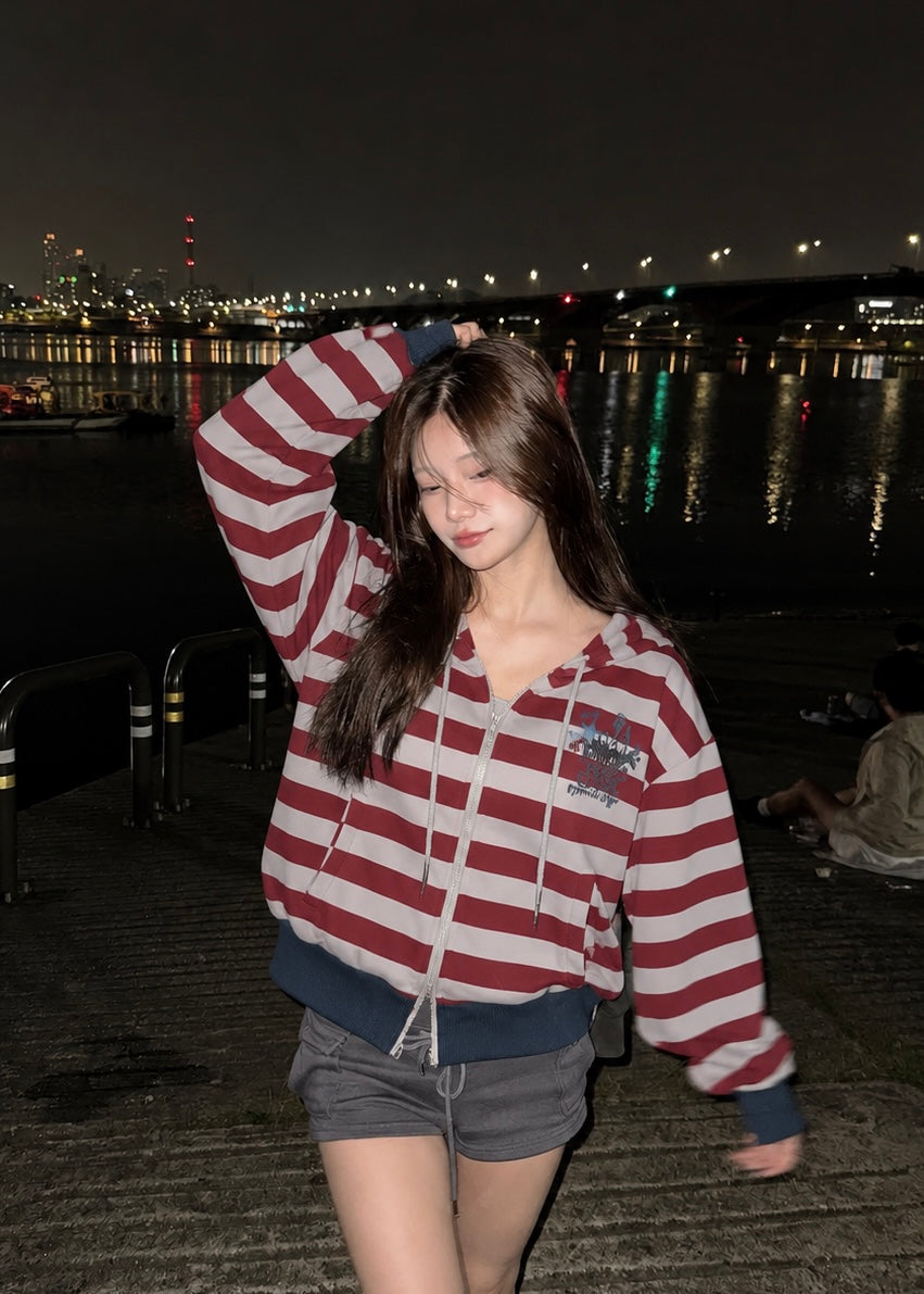 Retro Stripe Zip Hoodie