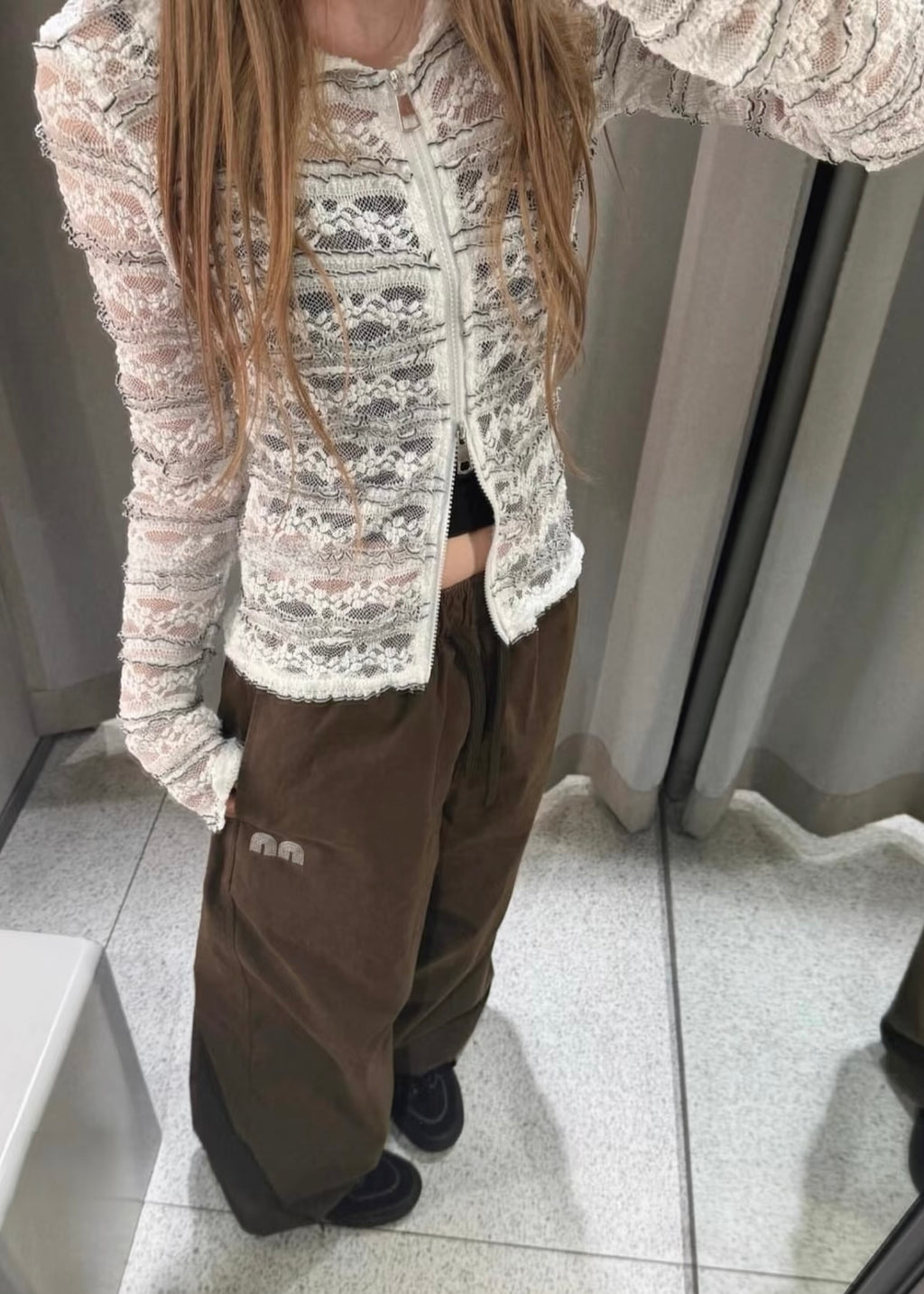 Sheerレース Hooded Top