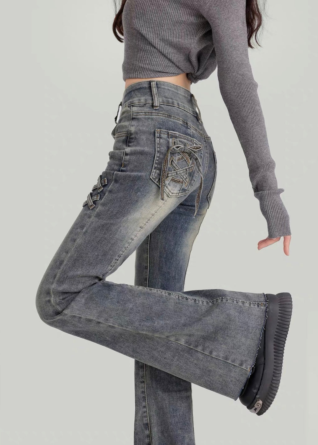 Faded Cross Flare Jeans