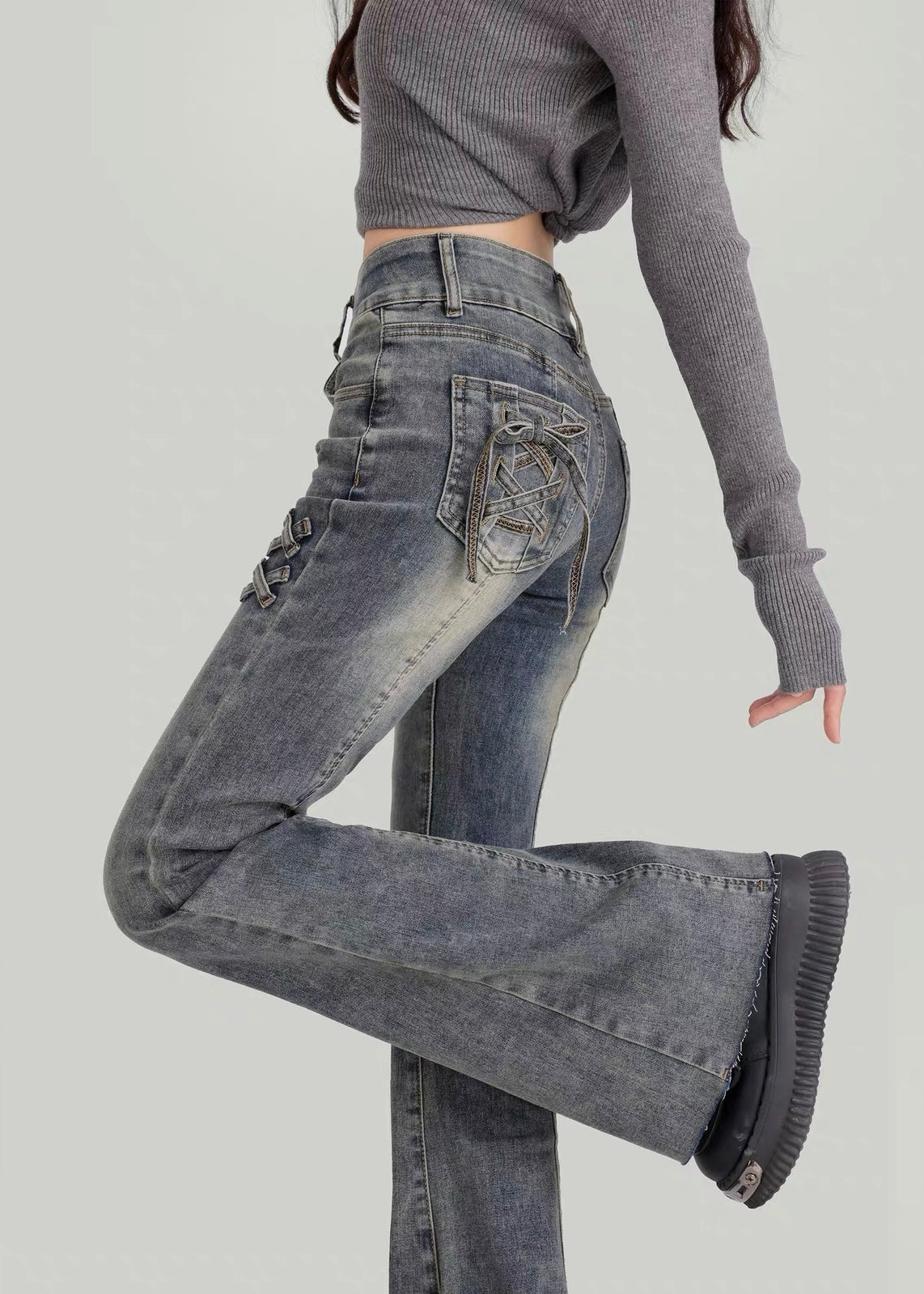 Faded Cross Flare Jeans