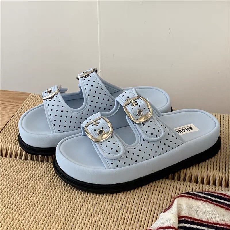 Double Buckle Chunky Slide Sandals
