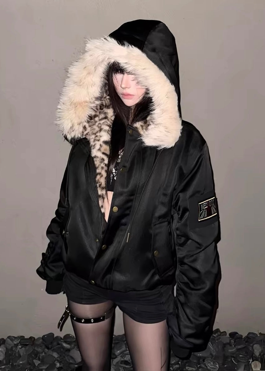 Leopard Fur Hood Jacket
