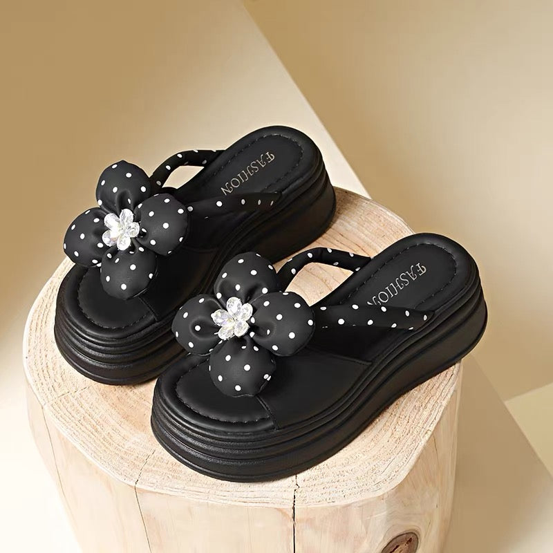 Polka Bloom Platform Sandals