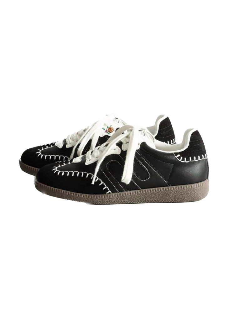 Black Hand-Stitched Low Sneakers