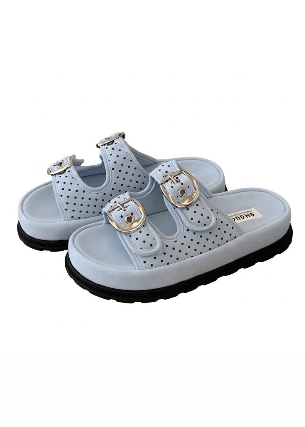 Double Buckle Chunky Slide Sandals