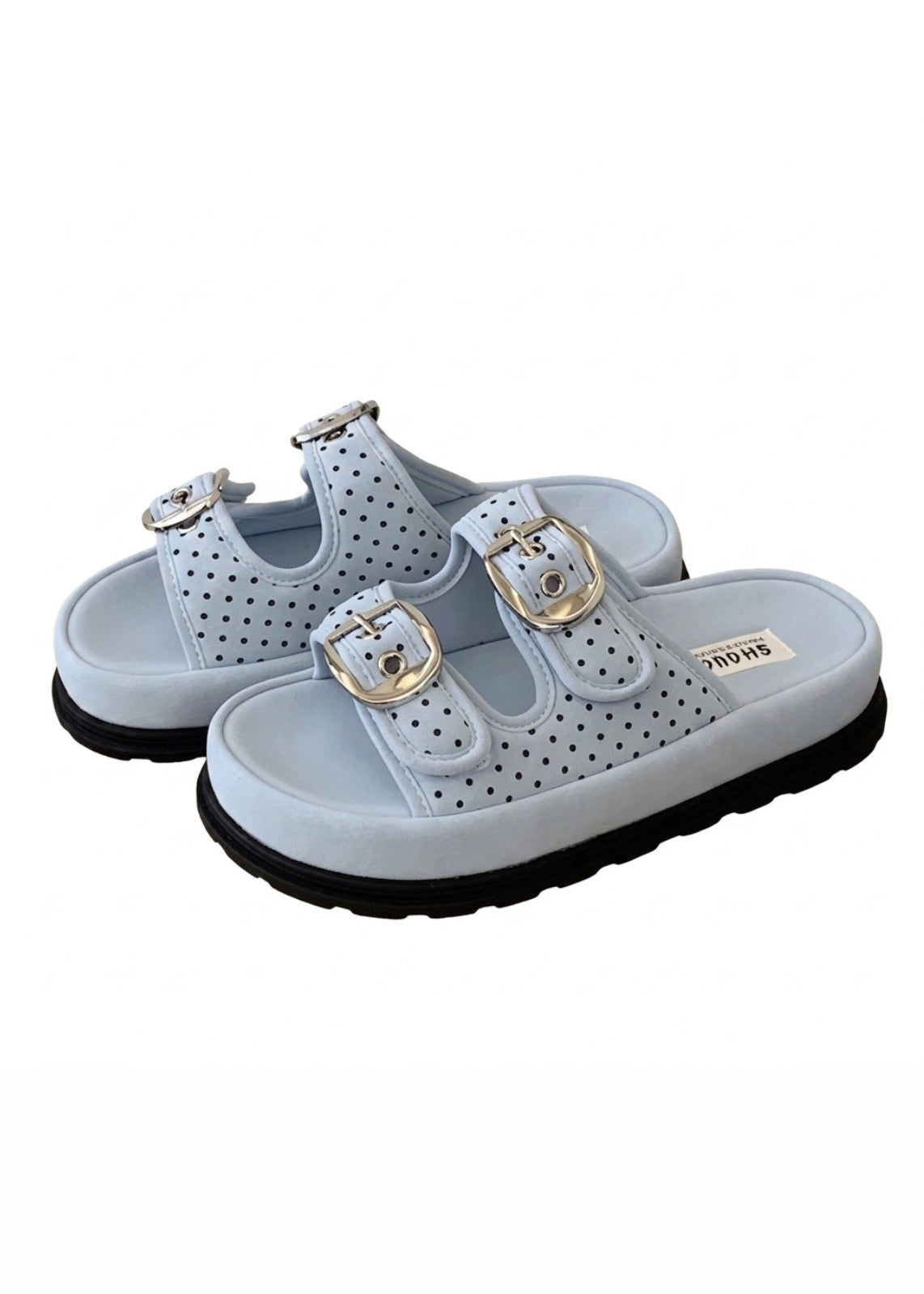 Double Buckle Chunky Slide Sandals