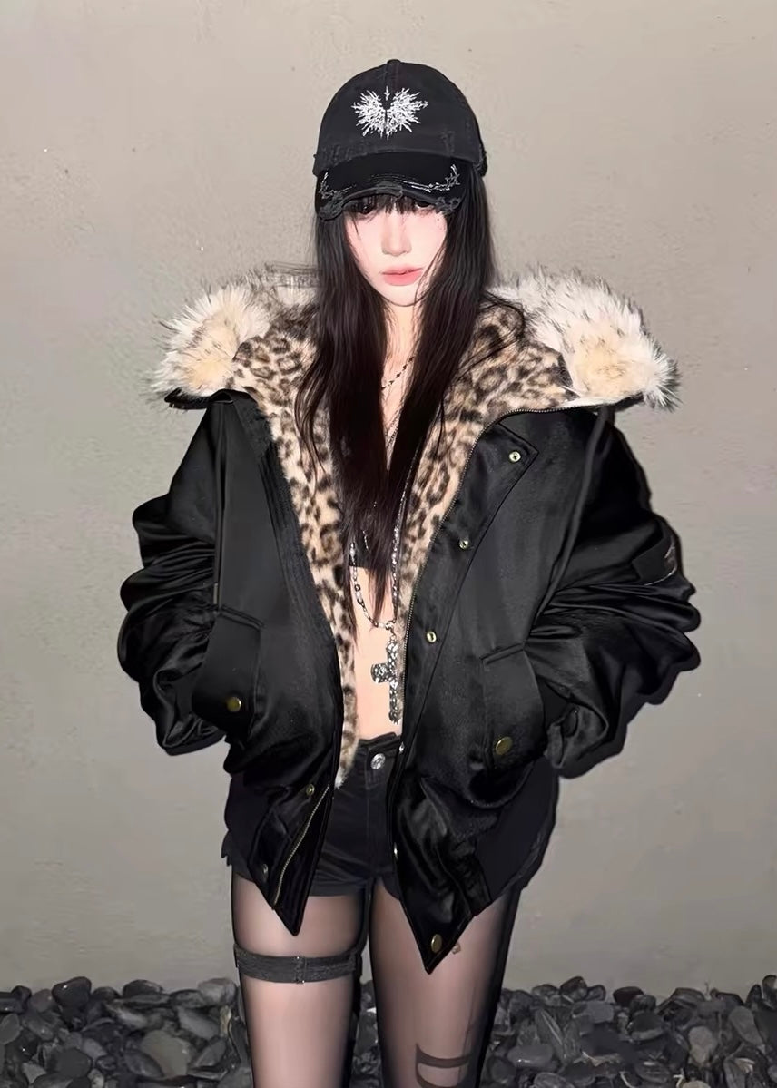 Leopard Fur Hood Jacket