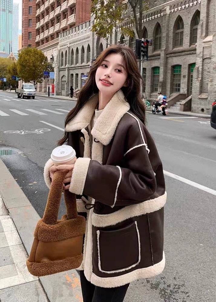 Cocoa Shearling Toggle Coat