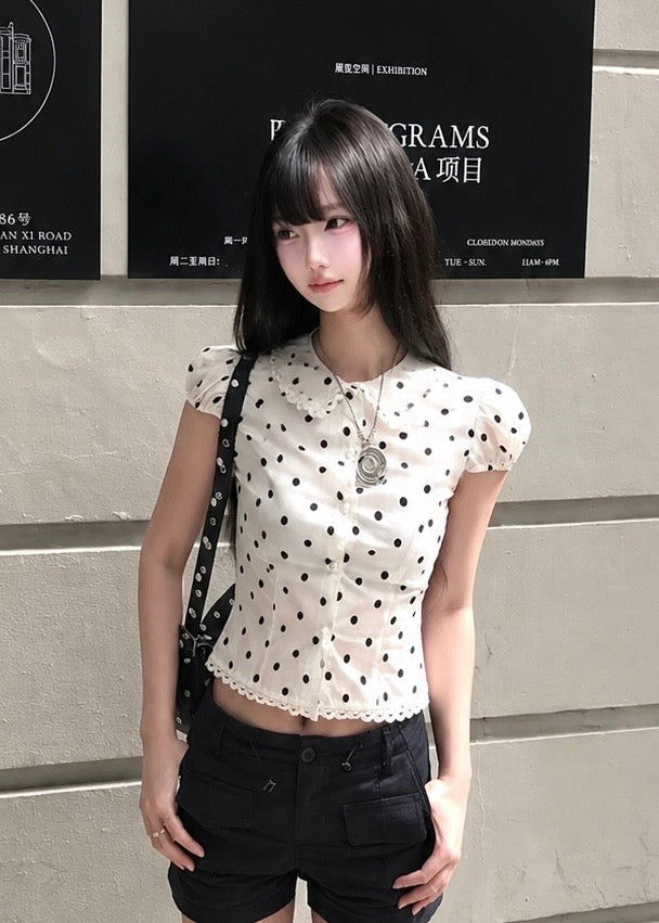 Polka Lace Puff ブラウス