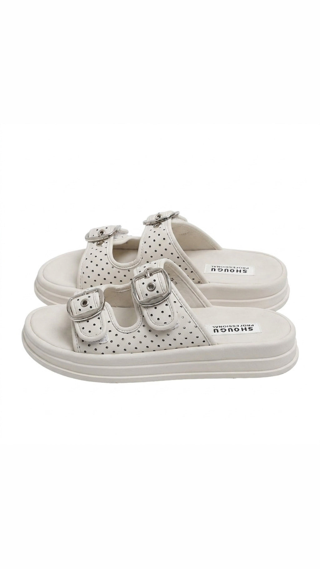 Double Buckle Chunky Slide Sandals