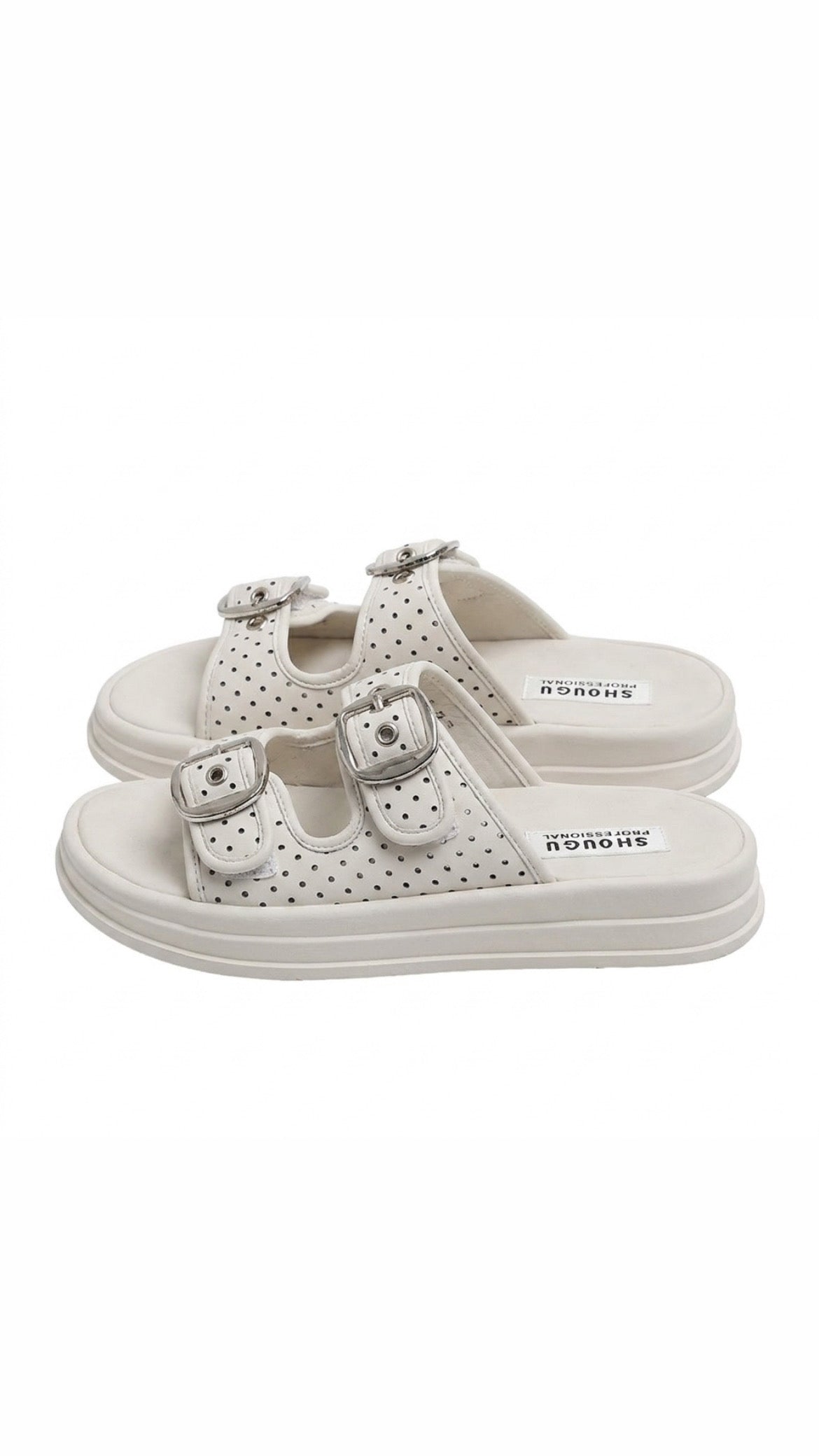 Double Buckle Chunky Slide Sandals