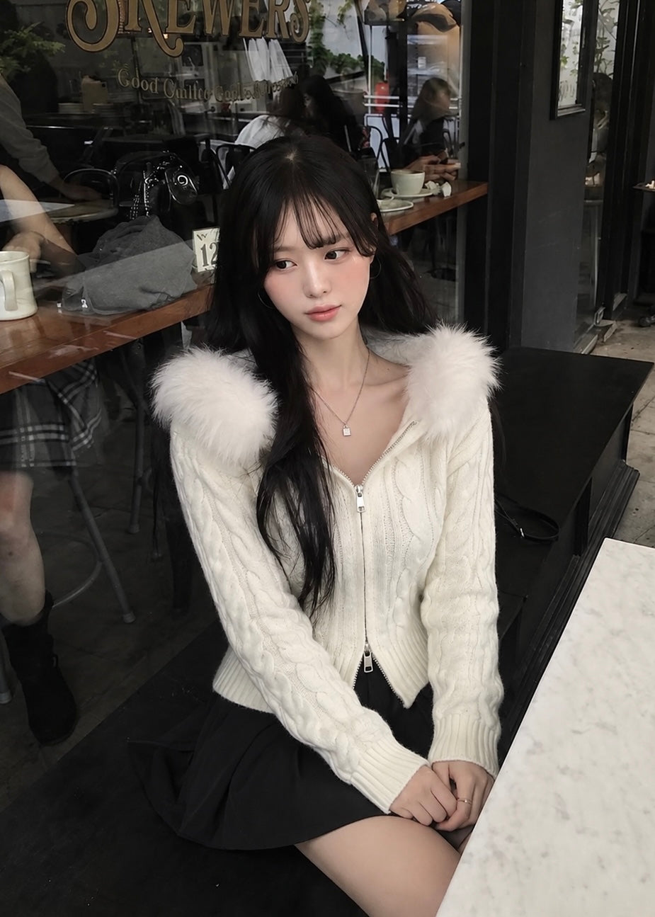 Velmira Fur Zip Knit
