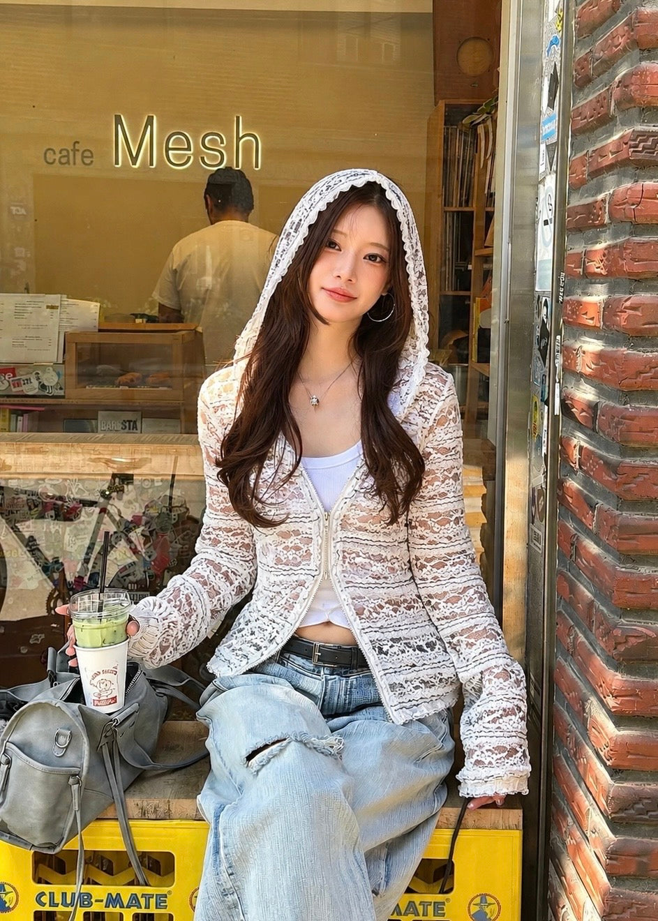 Sheerレース Hooded Top