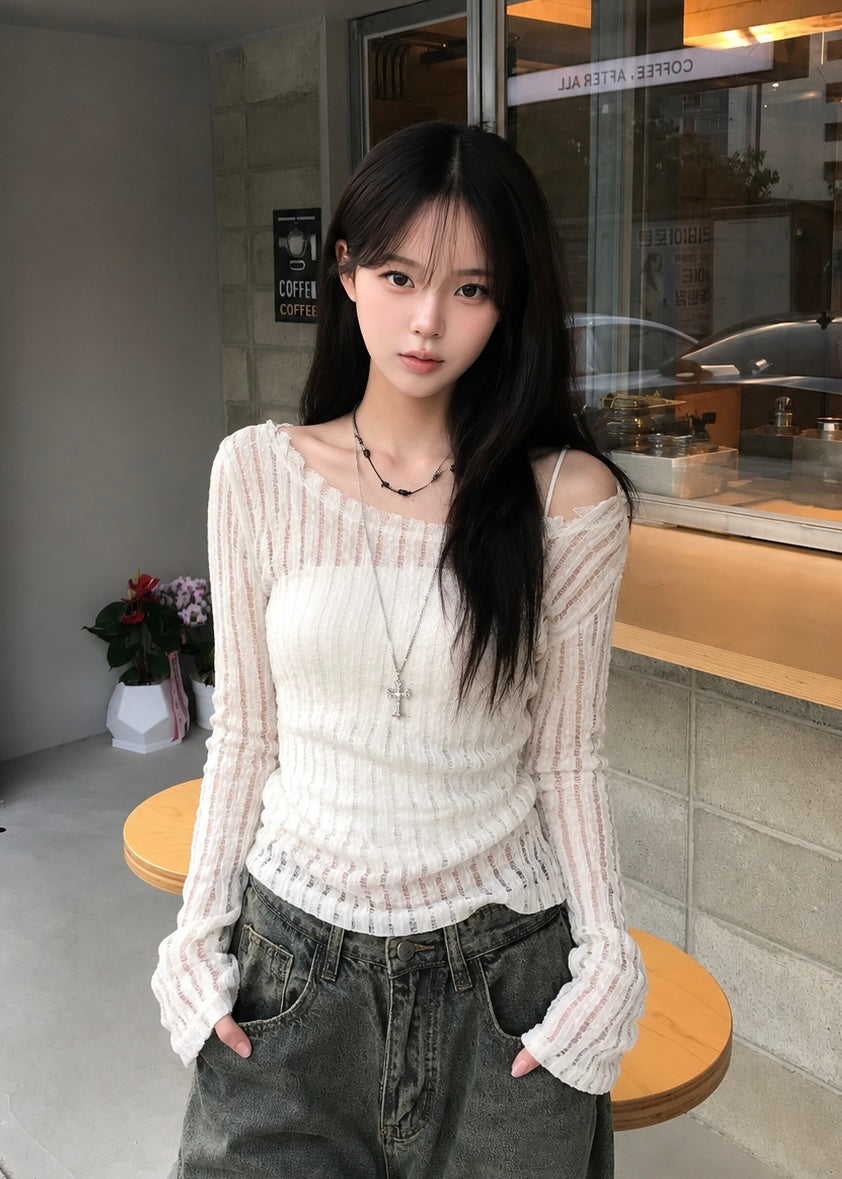 Sheer Stripe Knit トップス