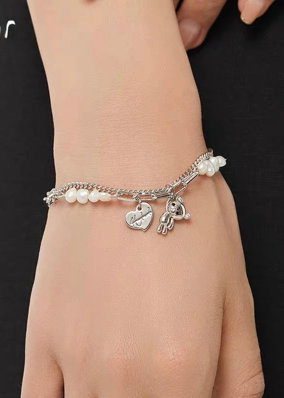 Pearl Teddy Charm Bracelet