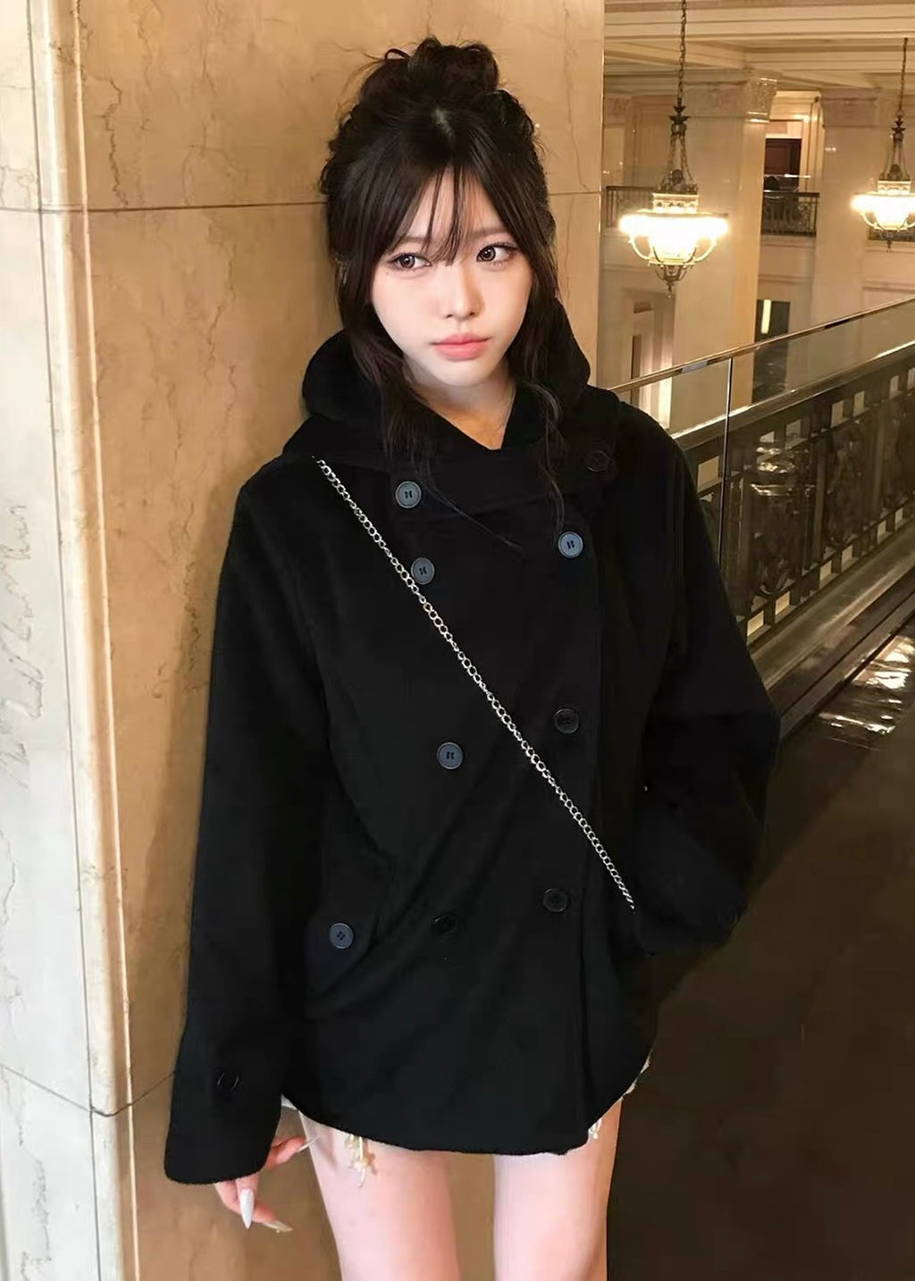 VELMIRA HOODED DOUBLE BUTTON COAT