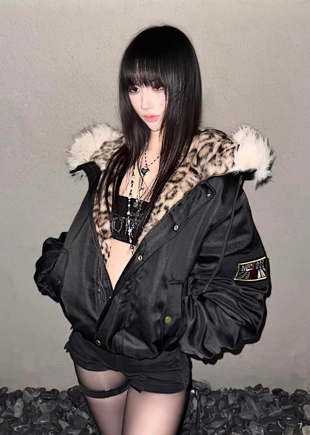 Leopard Fur Hood Jacket