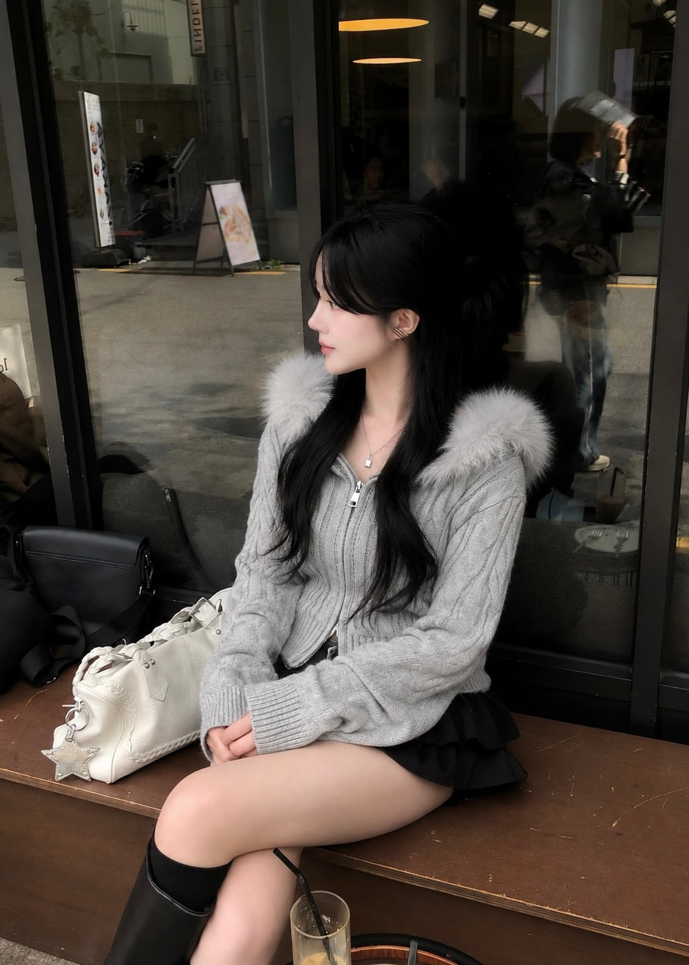 Velmira Fur Zip Knit