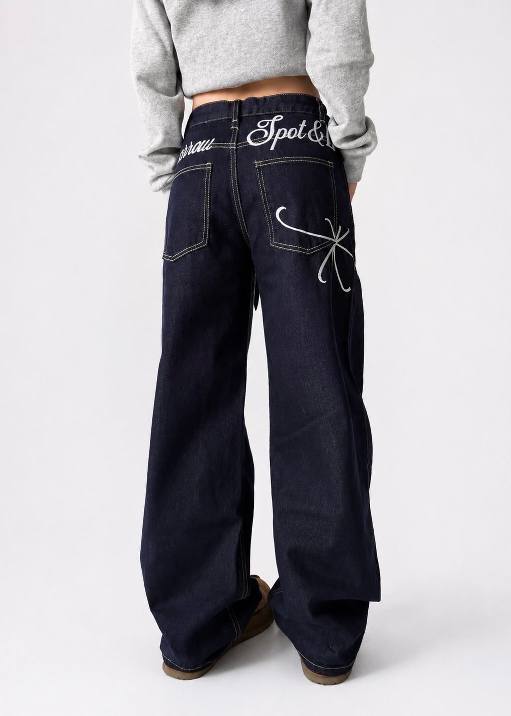 Spot & Bow Wide-Leg Jeans