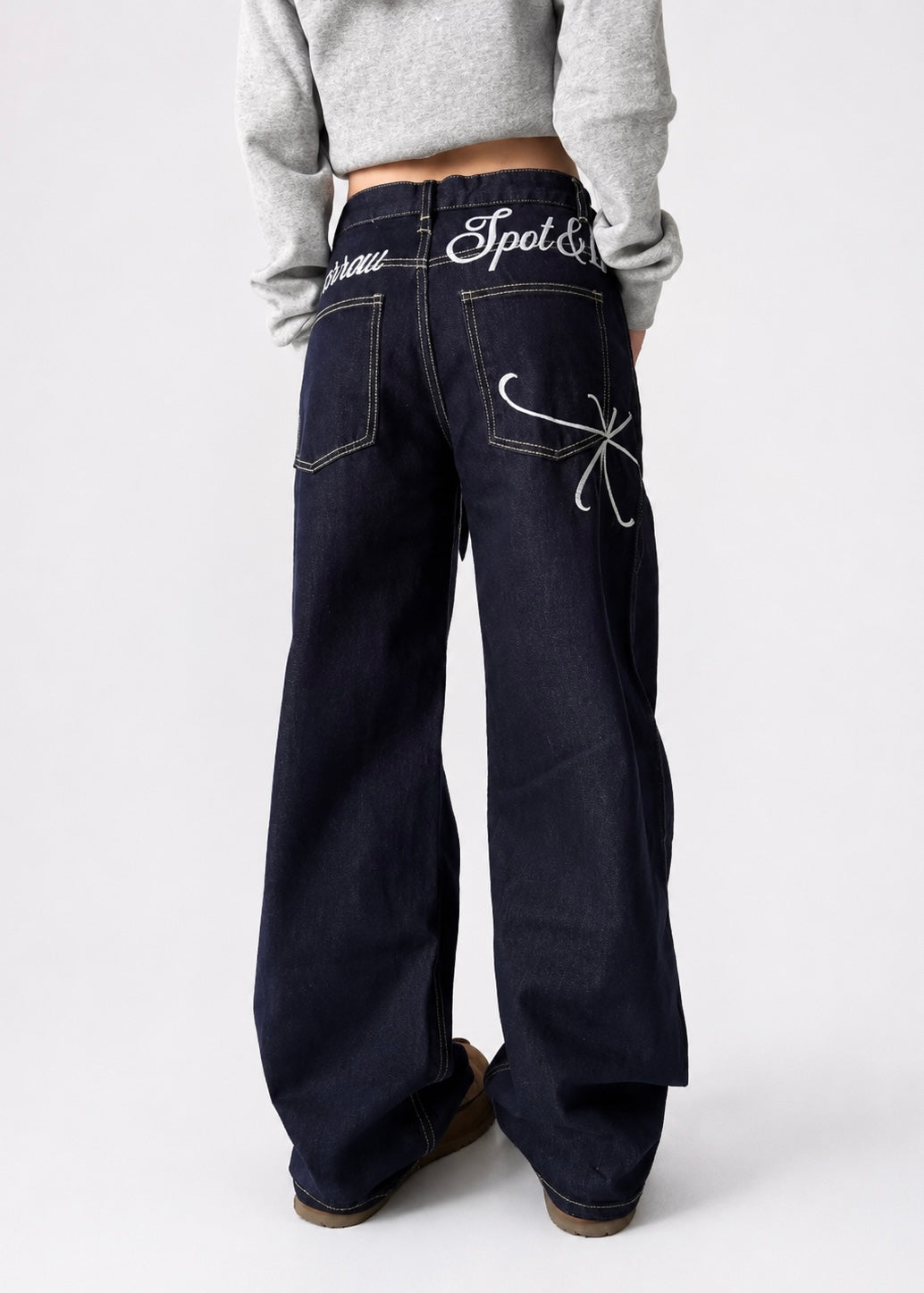 Spot & Bow Wide-Leg Jeans