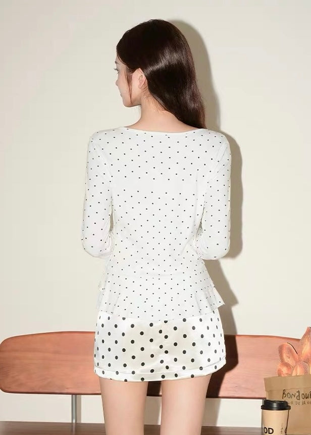 Polka Ribbon Frill トップス