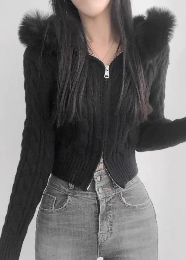 Velmira Fur Zip Knit