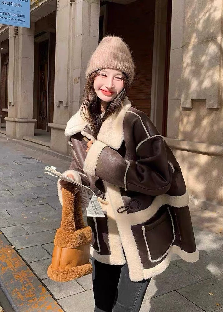 Cocoa Shearling Toggle Coat