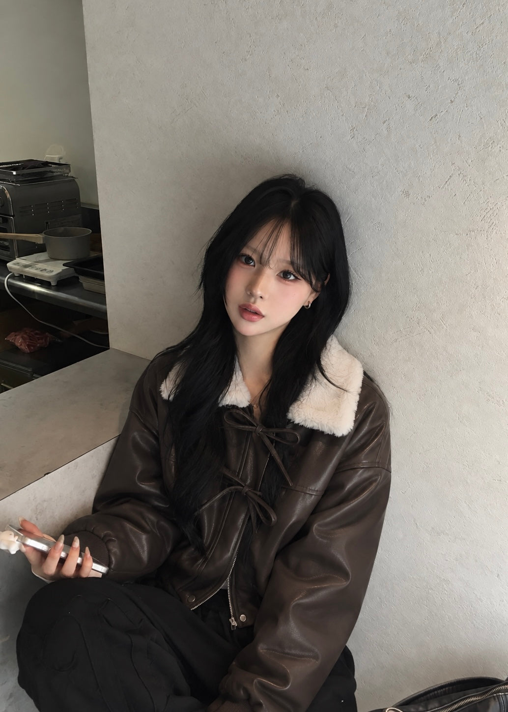 Veyra Fur Ribbon Leather Jacket