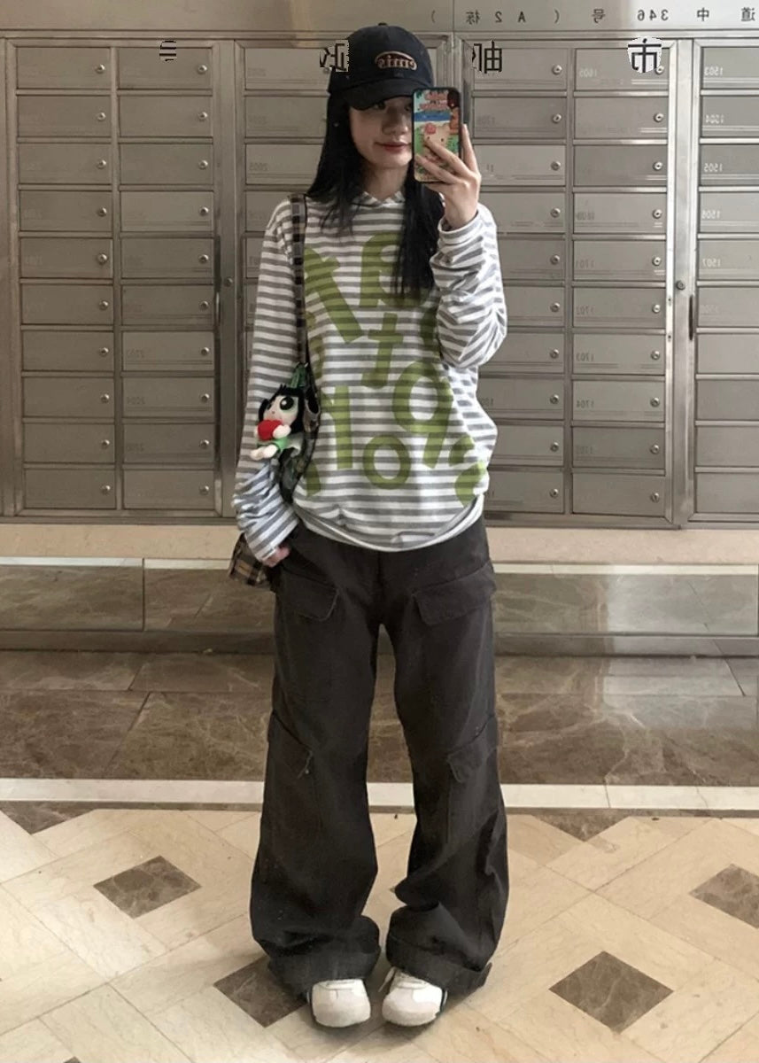 Loose Fit Stripe Hoodie ロンT