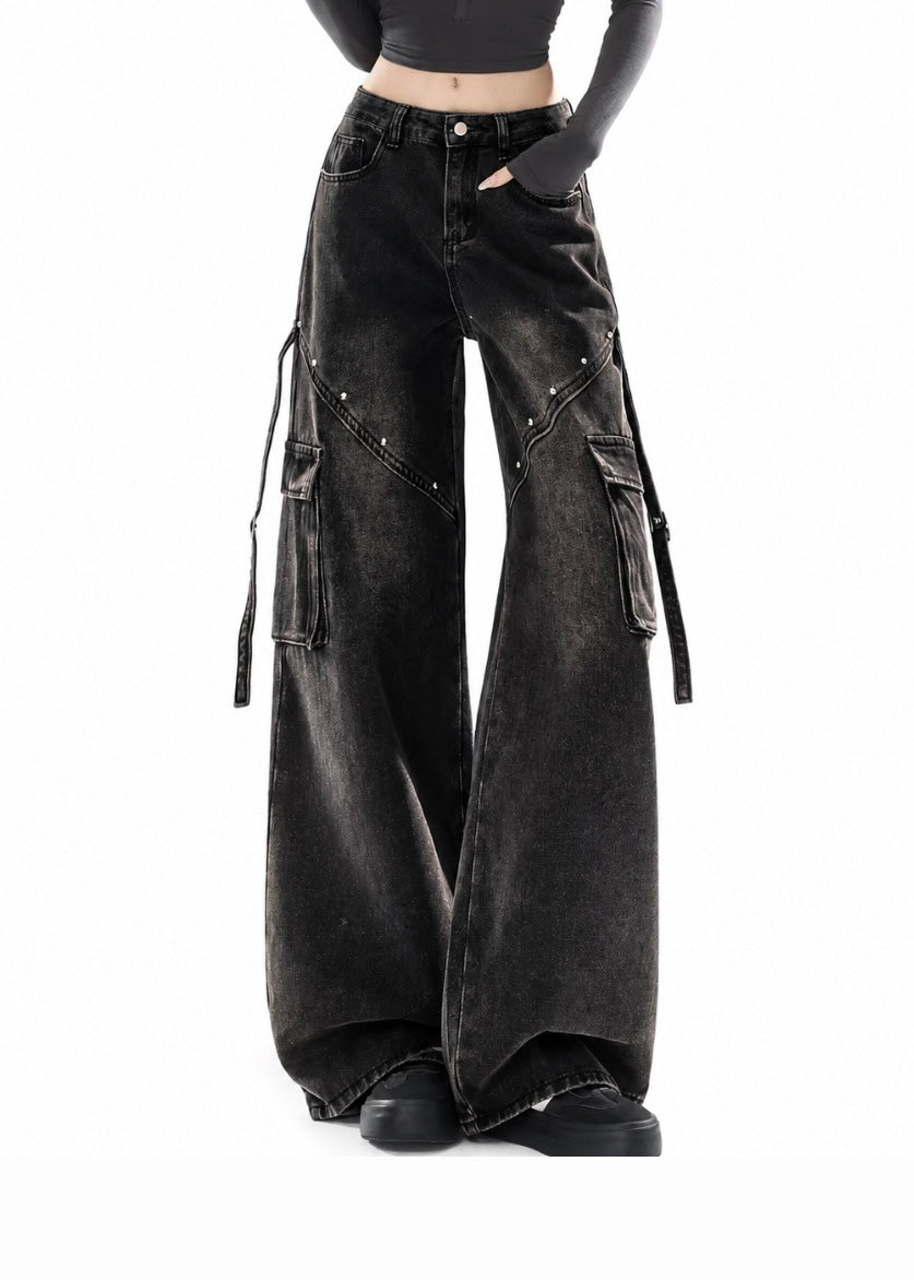 Shadow Rivet Wide Cargo Denim