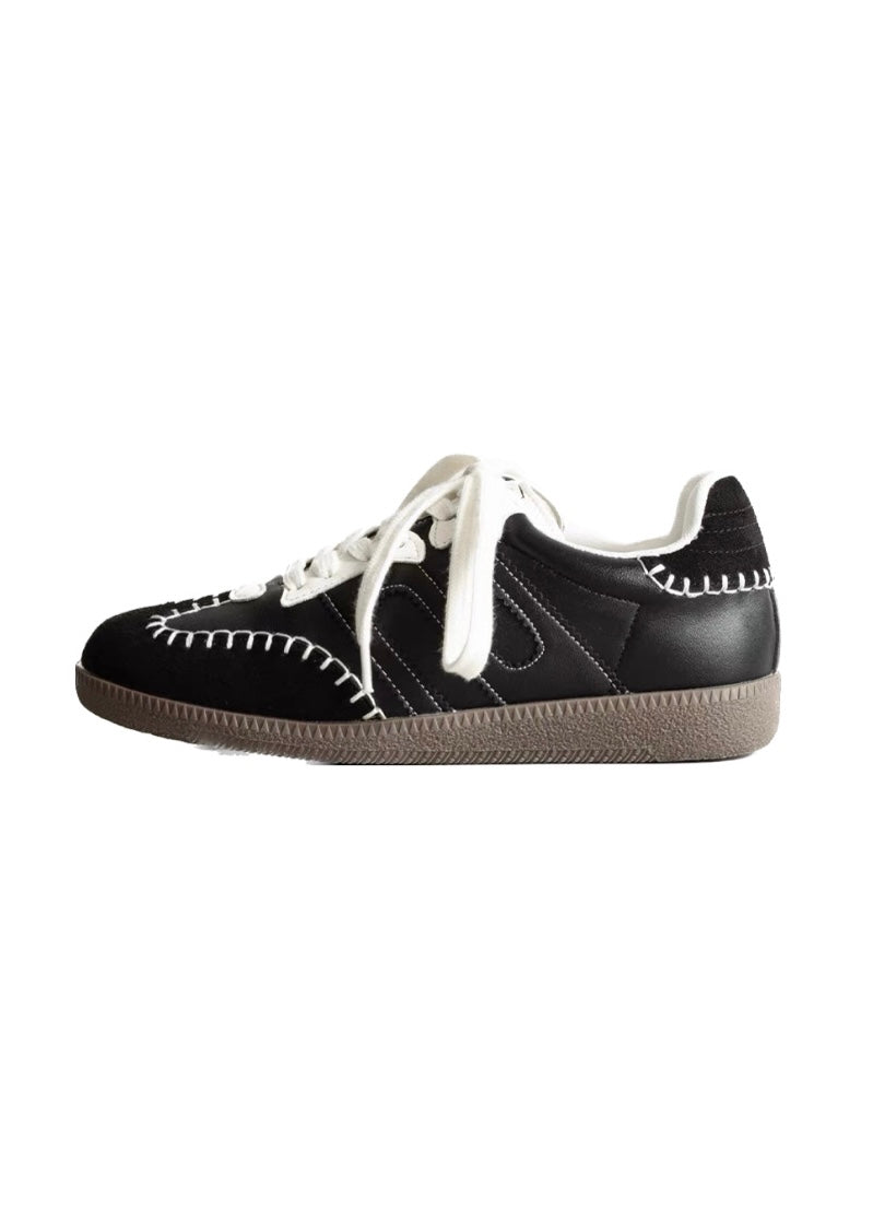 Black Hand-Stitched Low Sneakers