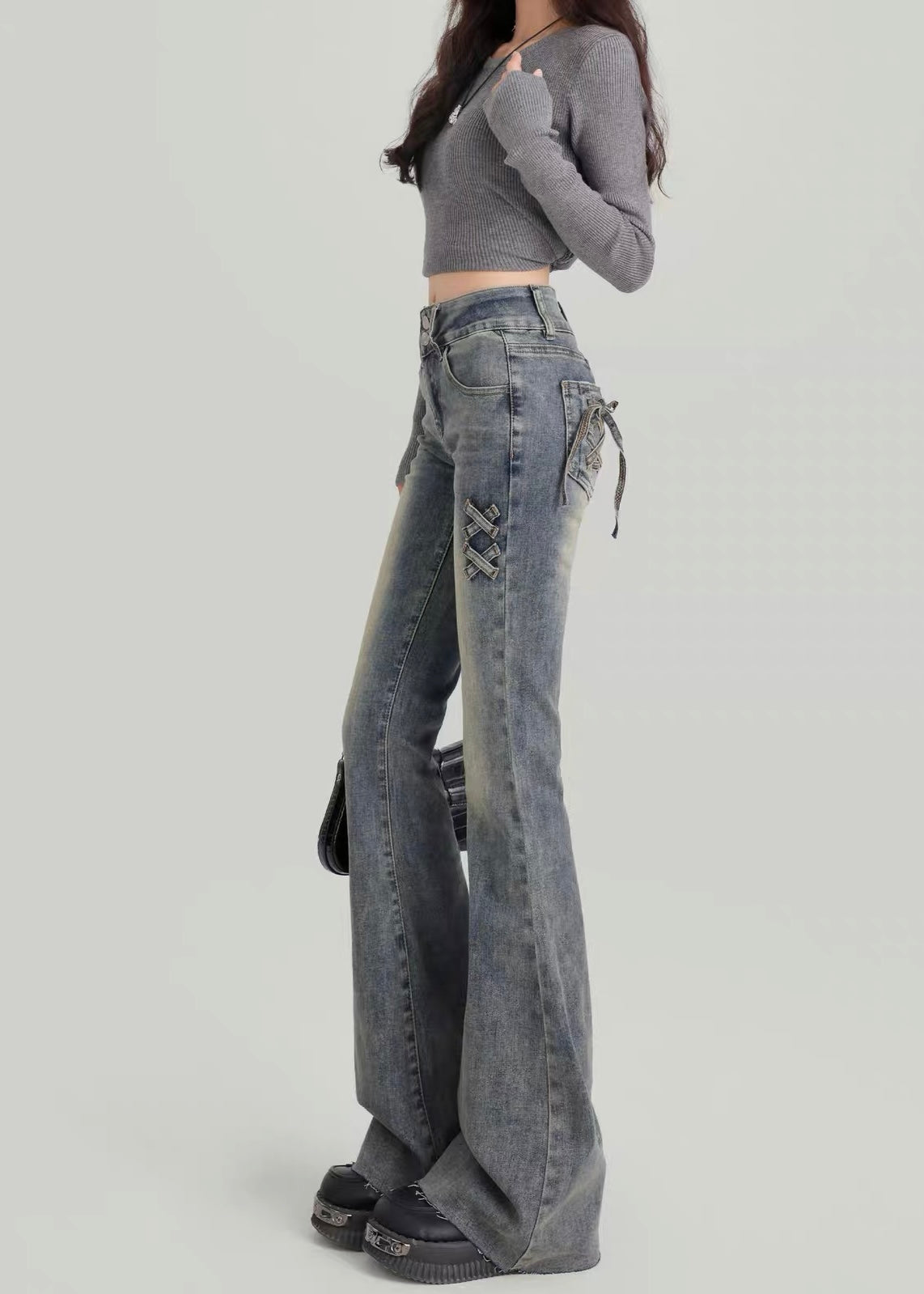 Faded Cross Flare Jeans
