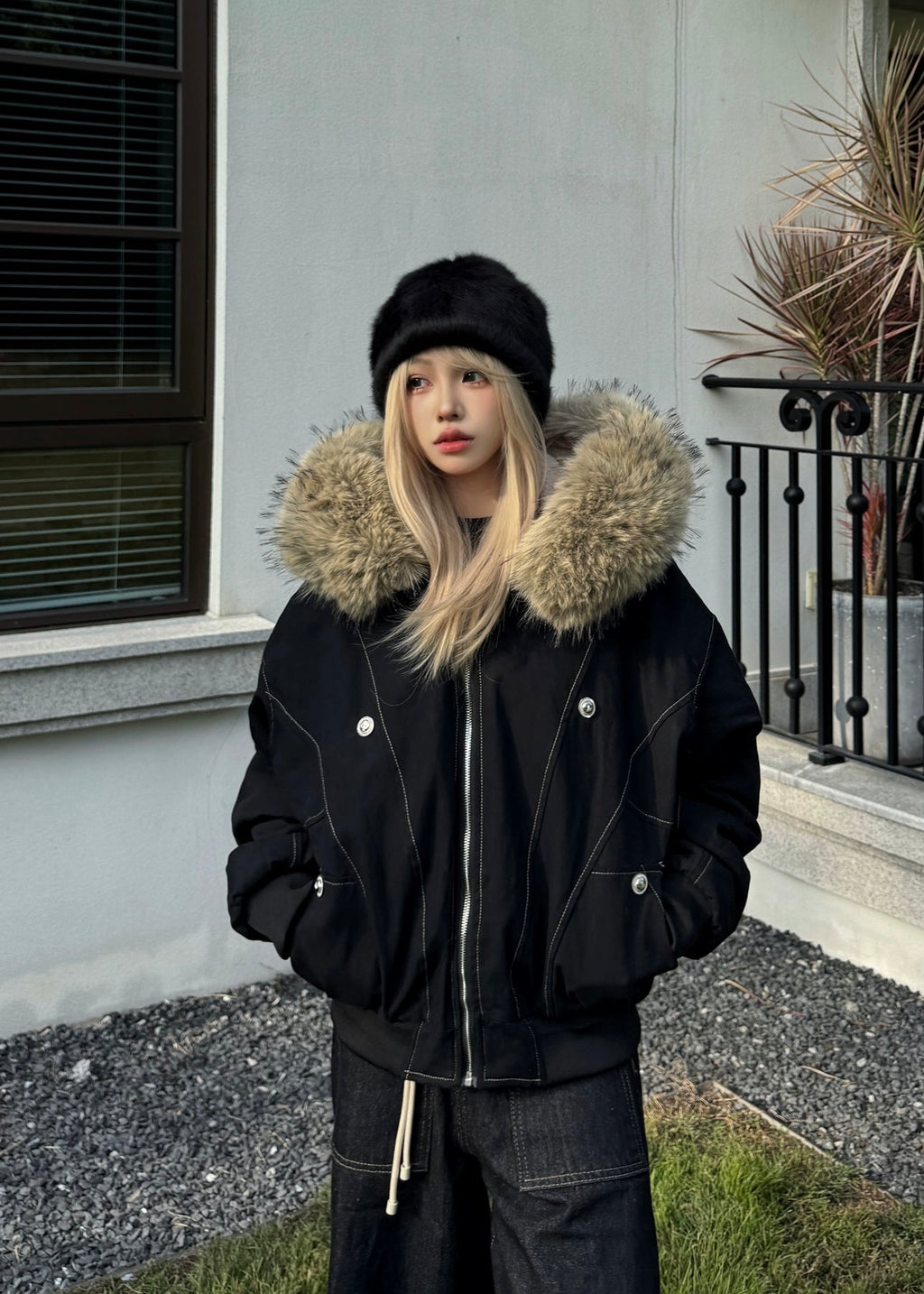 FUR FRAME HOOD JACKET
