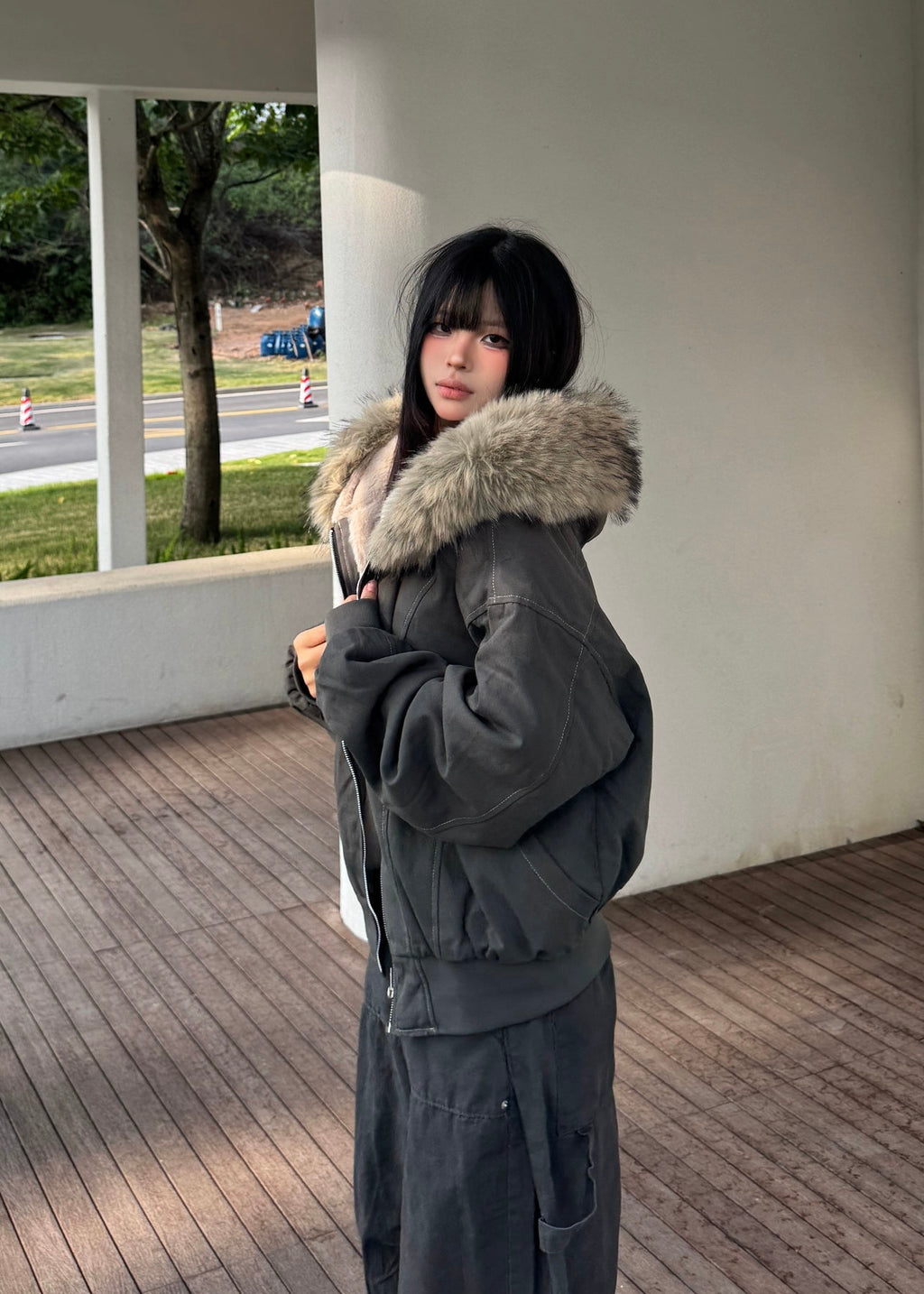 FUR FRAME HOOD JACKET