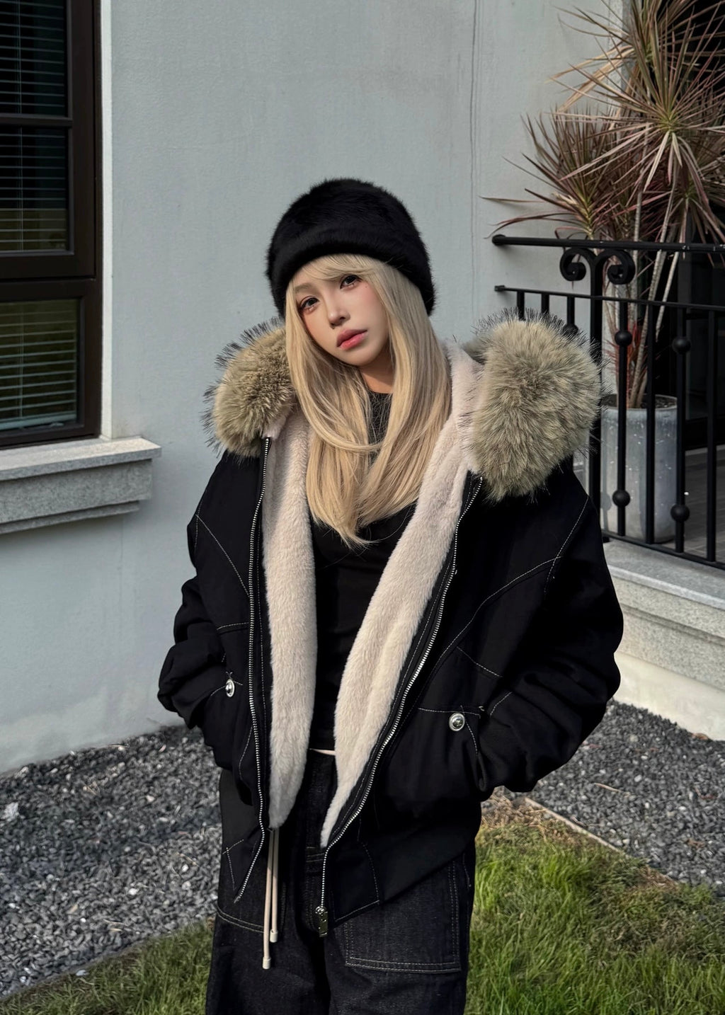 FUR FRAME HOOD JACKET