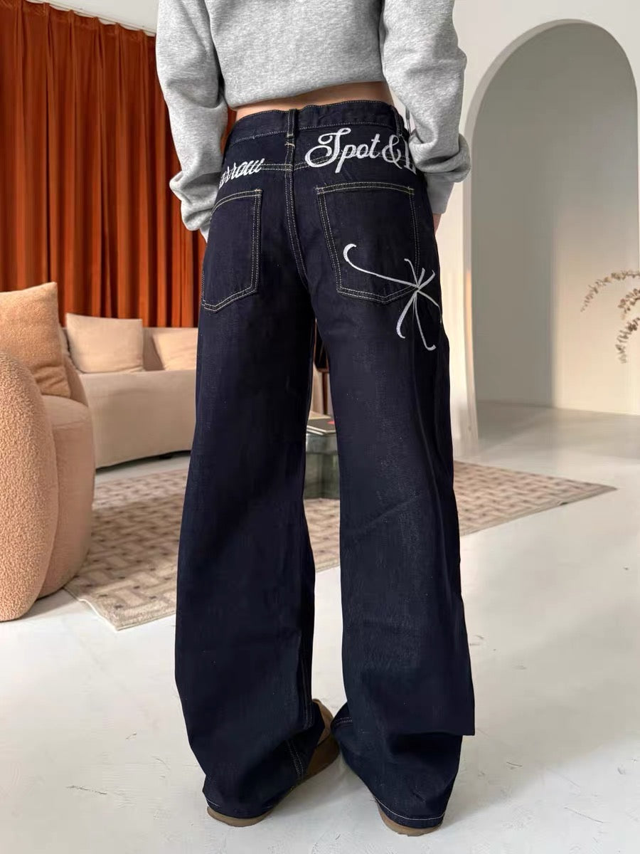 Spot & Bow Wide-Leg Jeans