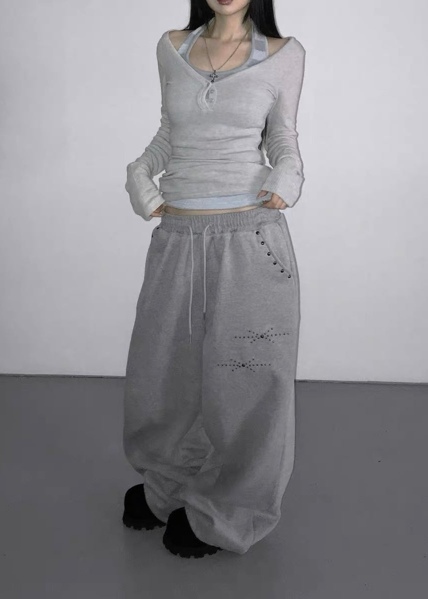 Studded Wide-Leg Sweatpants