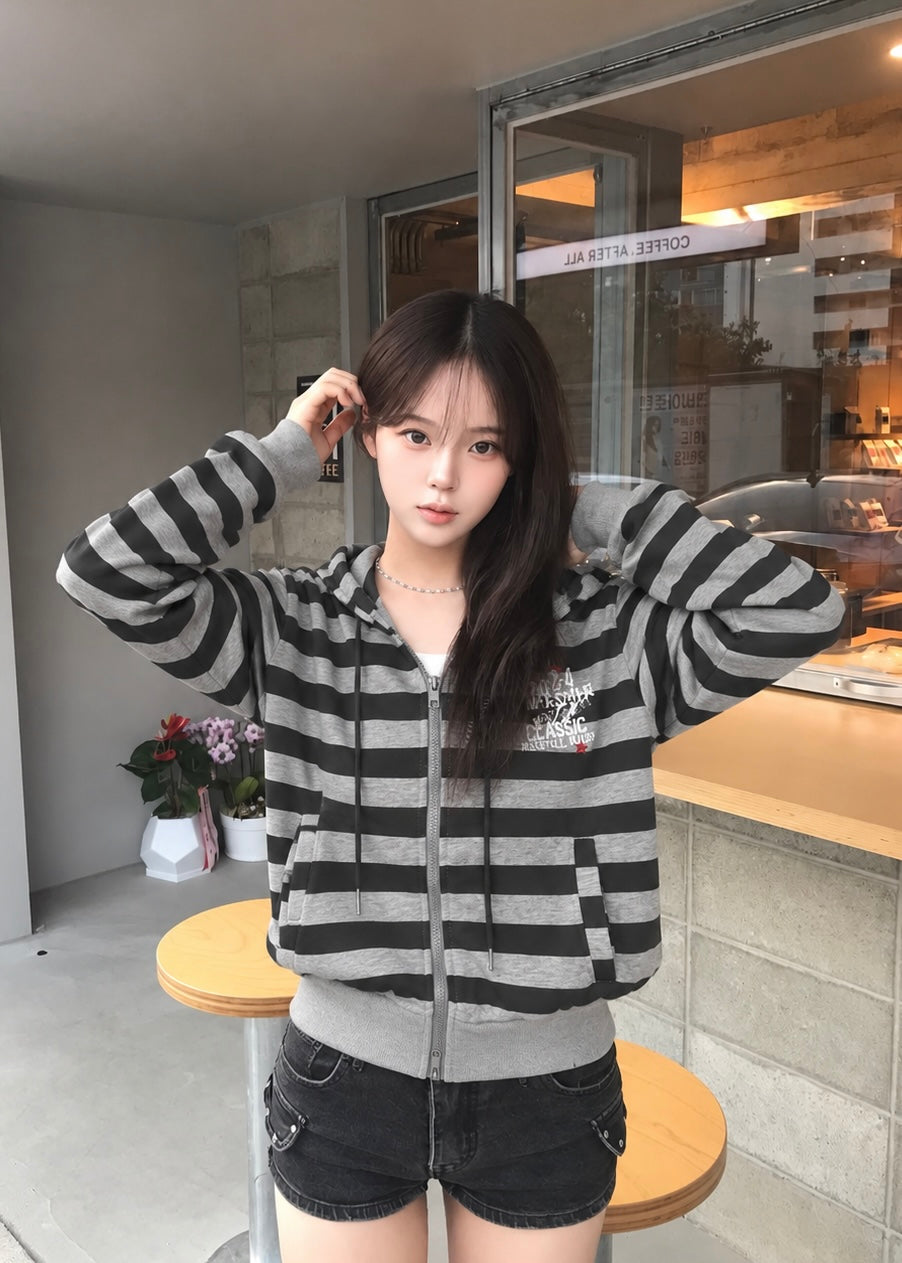 Retro Stripe Zip Hoodie