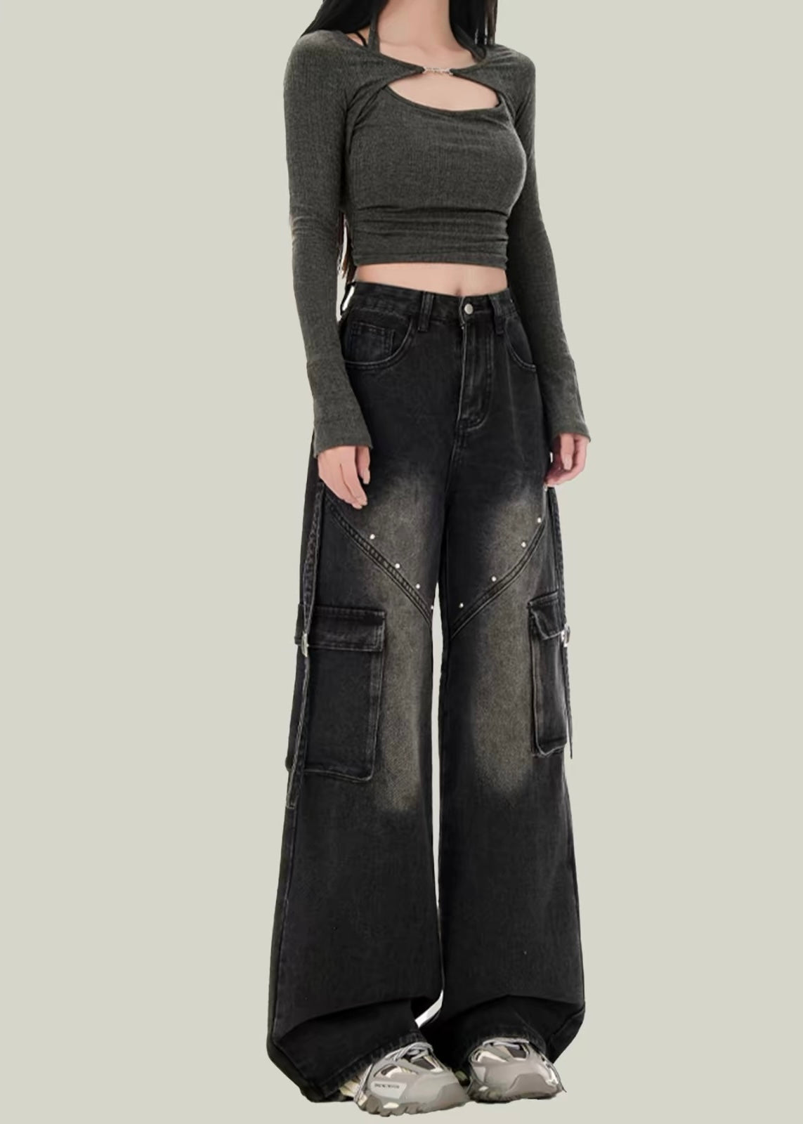 Shadow Rivet Wide Cargo Denim