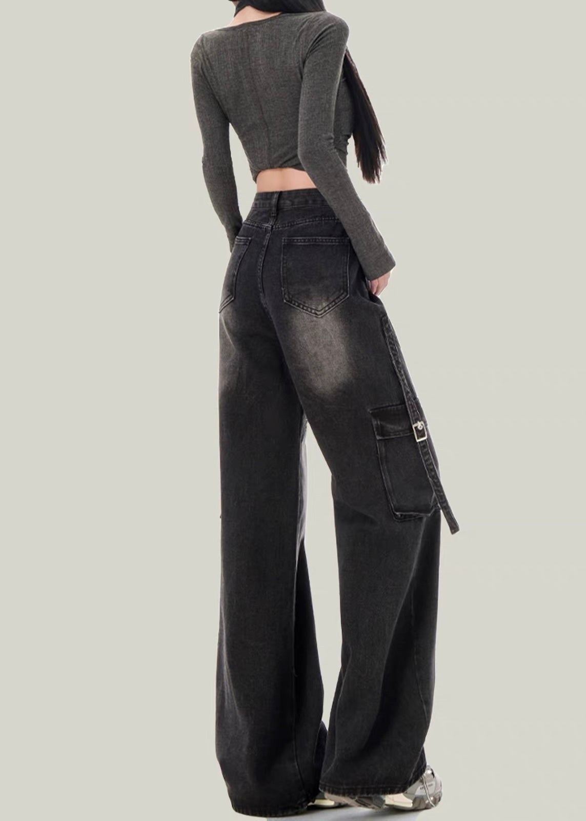 Shadow Rivet Wide Cargo Denim